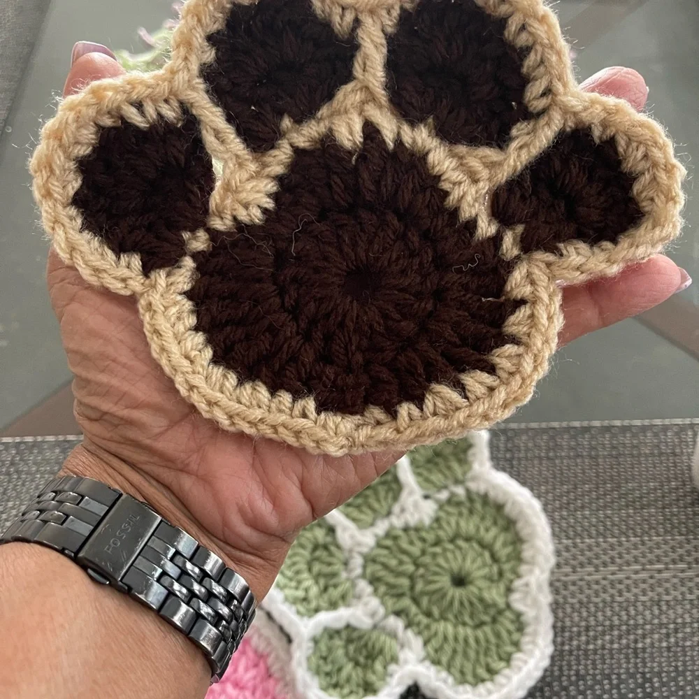 4 pieces set crochet dog paw Coaster handmade new
